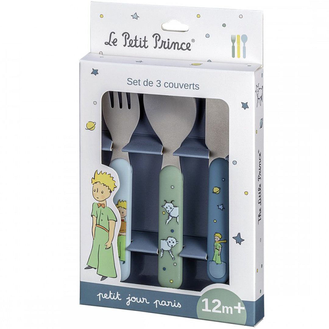 Verpakking van de petit jour bestekset voor baby's en peuters met De Kleine Prins thema.