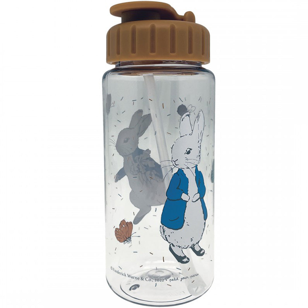 petit jour drinkfles met Pieter Konijn illustratie en bruine dop.