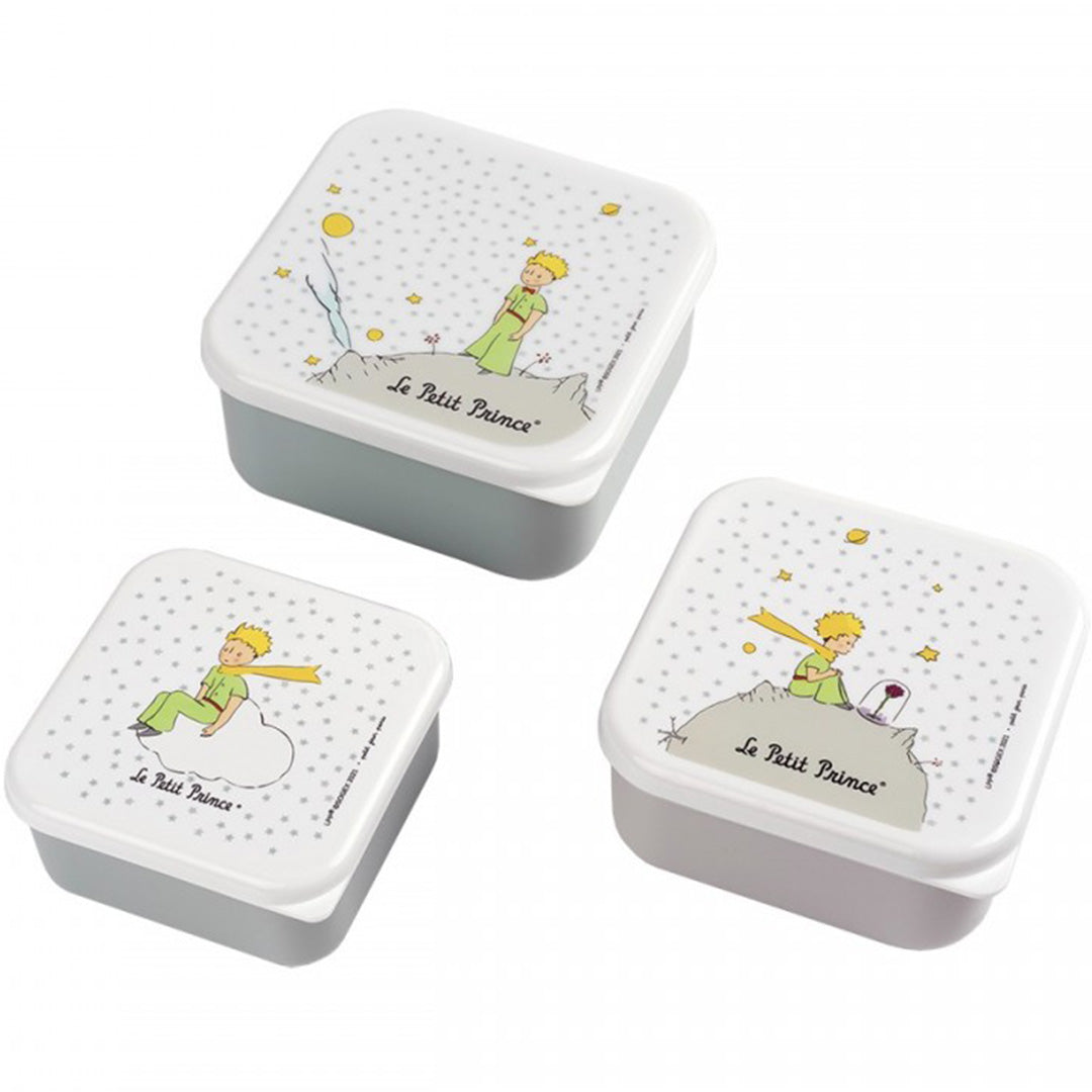 Drie Petit Jour snackdoosjes met de Kleine Prins op de deksels.