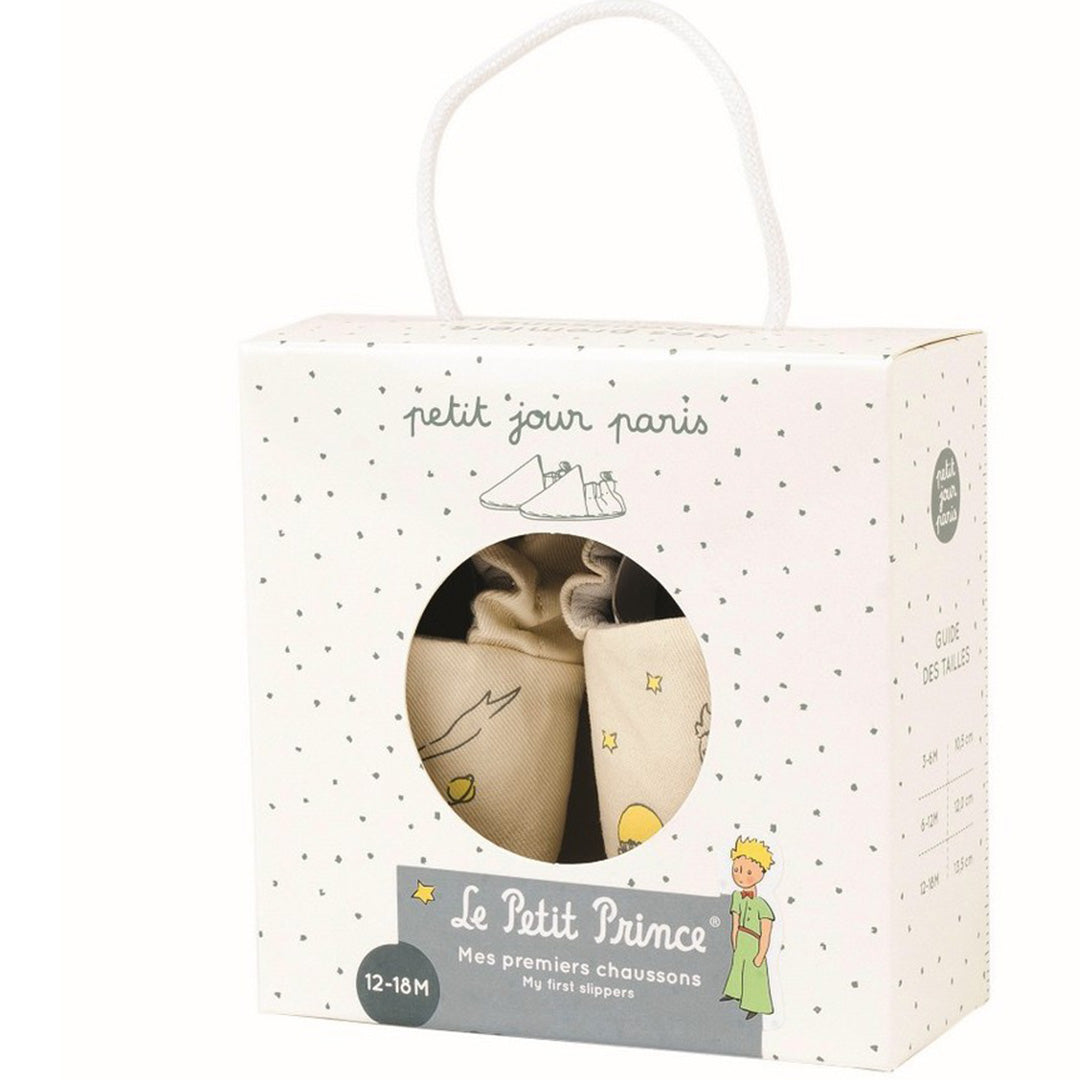 De verpakking van de petit jour baby schoentjes met De Kleine Prins thema.
