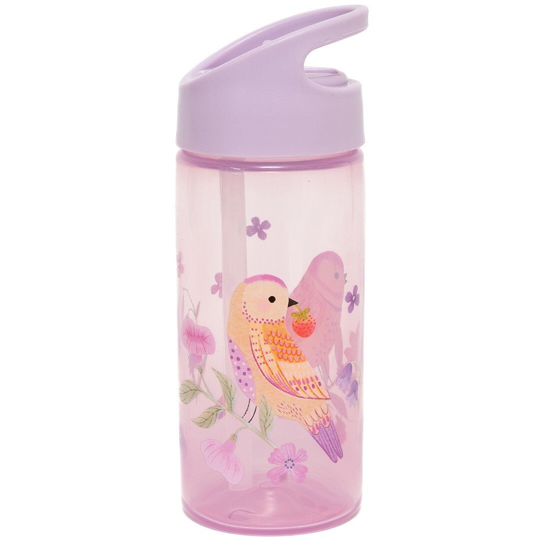 Petit Monkey drinkfles met rietje voor kinderen, met een vogel en bloemenprint.