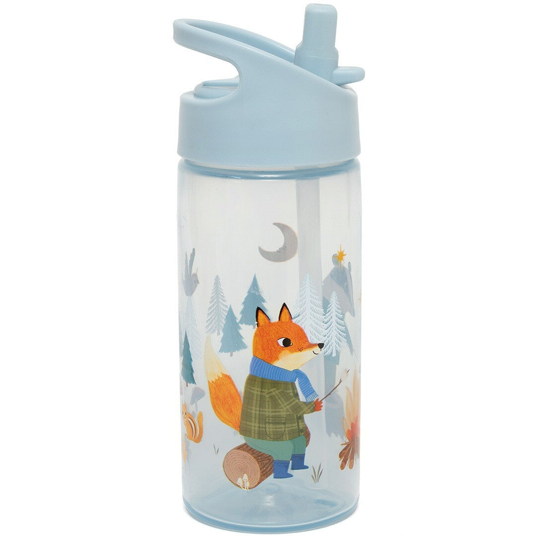 Petit monkey drinkfles met rietje met een illustratie van een vos bij een kampvuur.