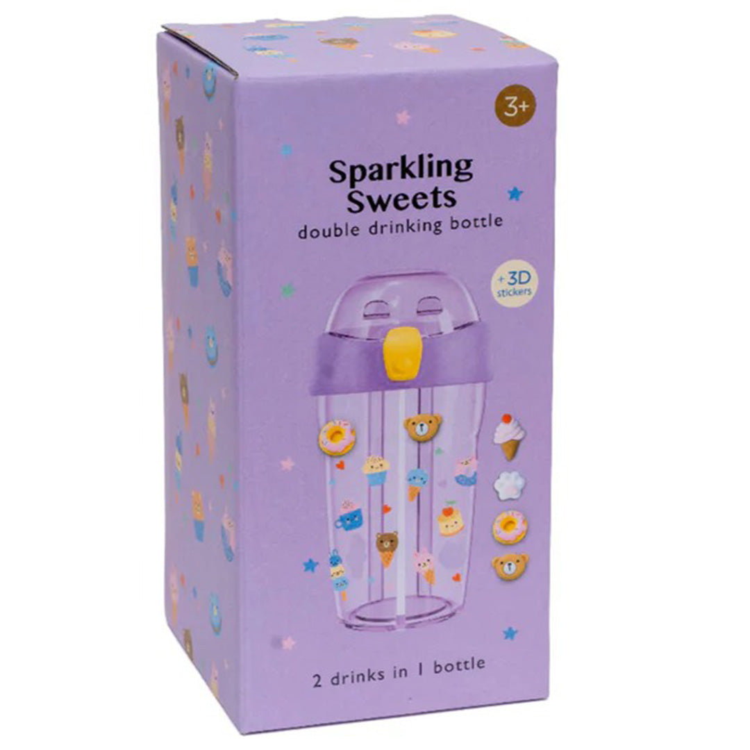 De verpakking van de petit monkey Sparkling Sweets dubbele drinkfles voor kinderen.
