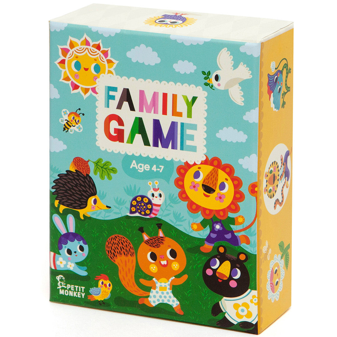 Petit Monkey kwartet family game verpakking met vrolijke dieren en de tekst "FAMILY GAME".