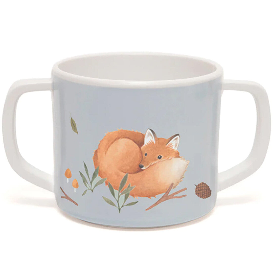 Petit Monkey kinderbeker met twee handvatten en een afbeelding van een slapende vos.