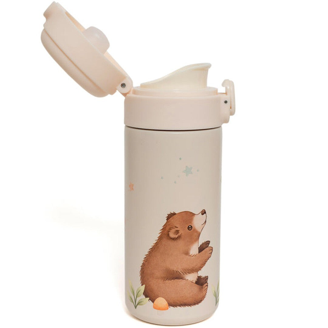 Petit Monkey rvs drinkfles met beertje en sterren, met open flip-top dop.