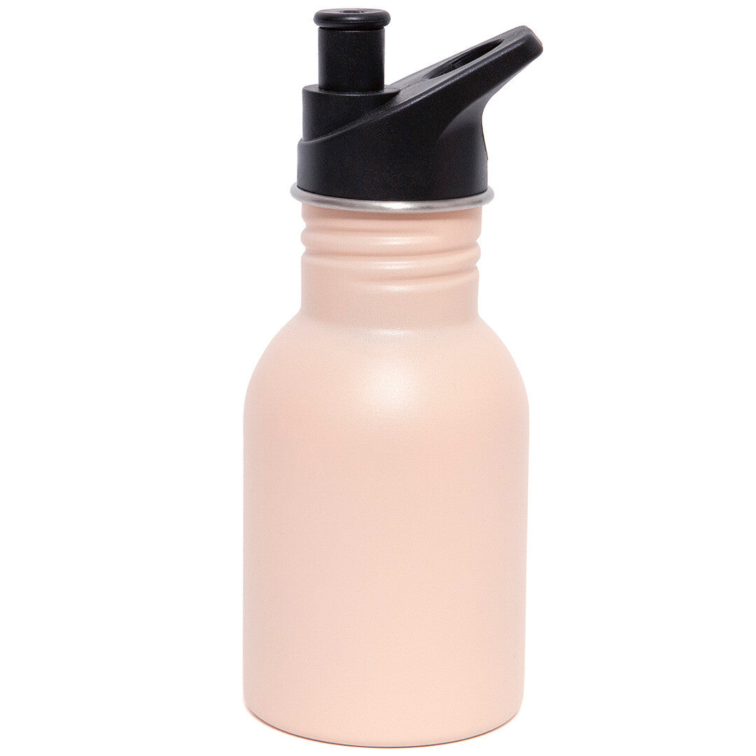 Petit Monkey rvs drinkfles voor kinderen in zachtroze met zwarte dop.