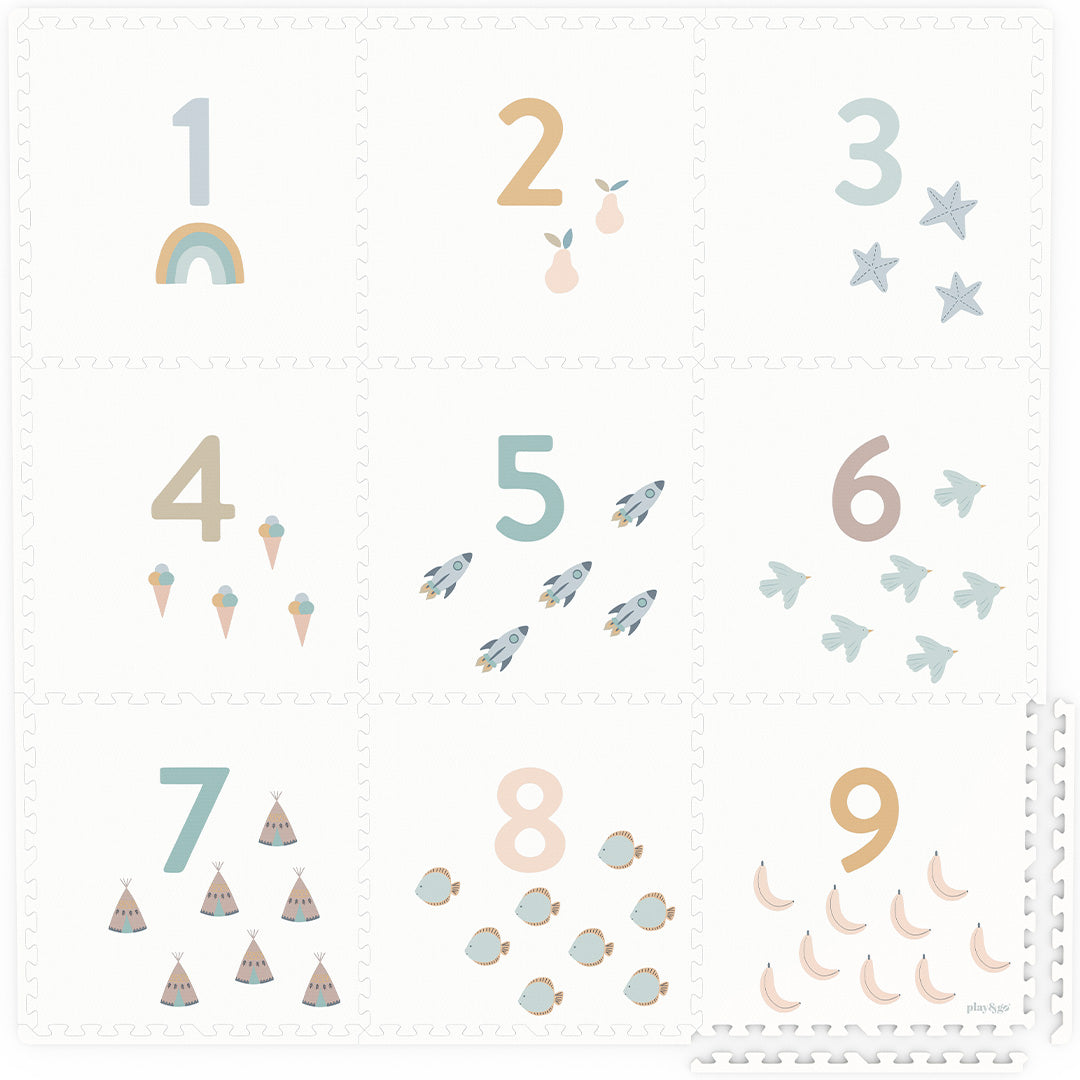 play&go foam speelmat met de cijfers 1 tot en met 9 en bijbehorende illustraties.