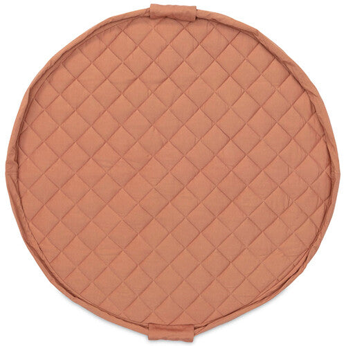 Play&go rond, gewatteerd babyspeelkleed in tawny bruin, van bovenaf gezien.