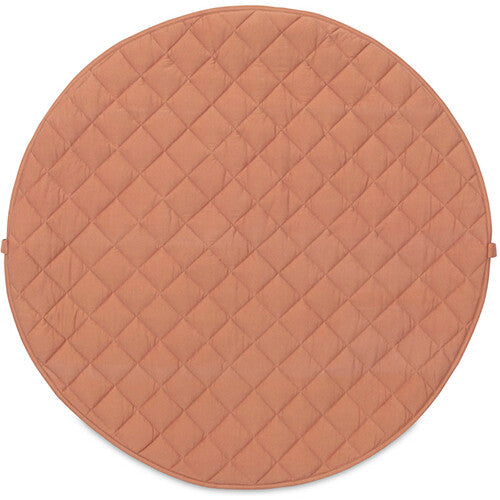 Play&go rond, gewatteerd babyspeelkleed in tawny bruin, van bovenaf gezien.