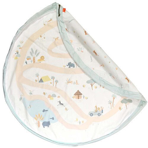 play&go speelkleed en opbergzak met jungleprint, deels opgevouwen.