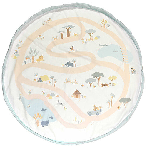 play&go speelkleed en opbergzak volledig uitgevouwen met jungleprint.