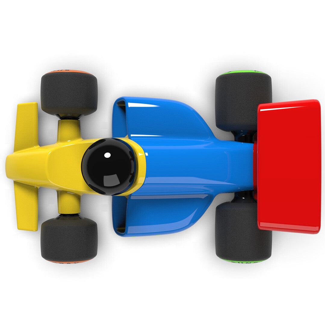 Playforever raceauto Turbo Miami, veelkleurig met nummer 3 op de achtervleugel, van bovenaf gefotografeerd.