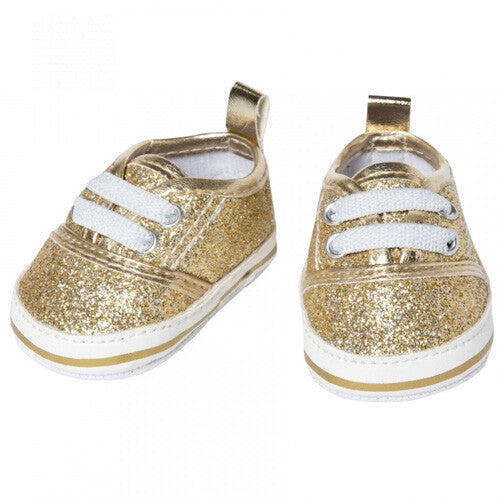 Heless gouden glitter poppen sneakers met witte veters.