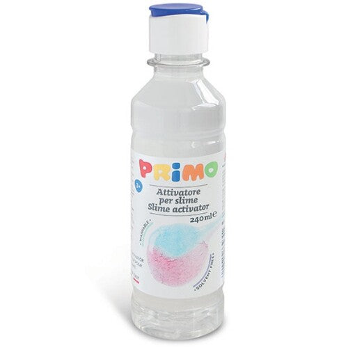 Primo activator voor slijm in een transparante fles van 240 ml met blauwe dop.