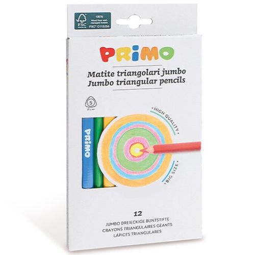 Verpakking van Primo jumbo driehoekige kleurpotloden.