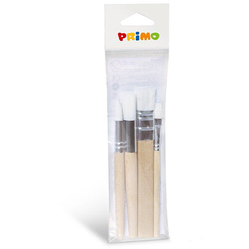 Primo set van 4 jumbo verfkwasten met houten handvatten in een transparante verpakking.
