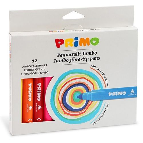 Vooraanzicht van de verpakking met 12 Primo jumbo viltstiften.