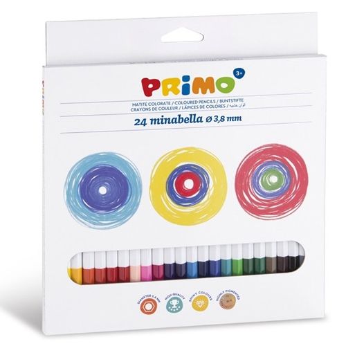 De voorkant van de Primo Minabella verpakking met 24 kleurpotloden.