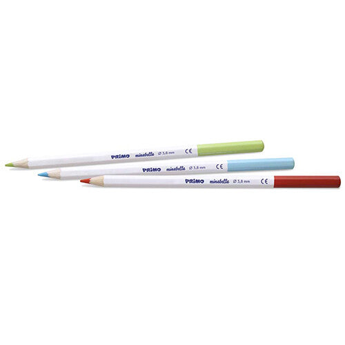 Drie Primo Minabella kleurpotloden in groen, blauw en rood.