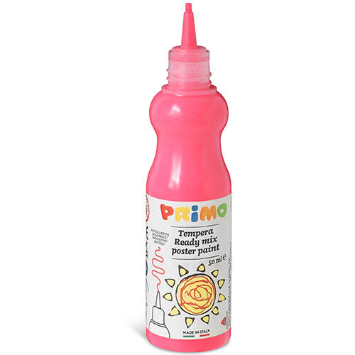 Primo fluorroze plakkaatverf in een knijpflesje met puntige dop.