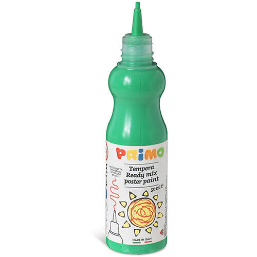 Primo groene plakkaatverf in een knijpflesje met een puntige dop.