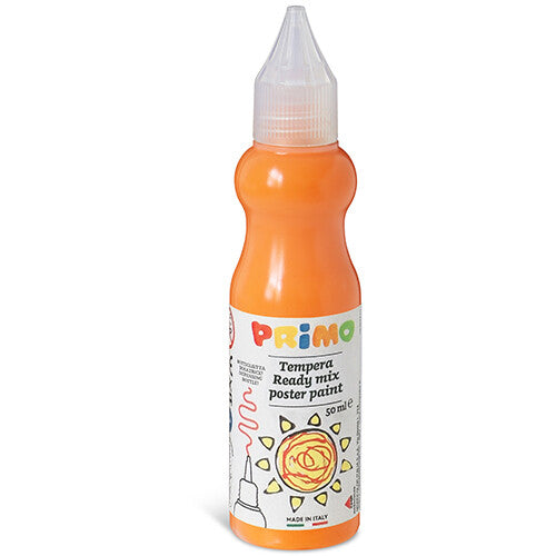 Primo oranje plakkaatverf in een knijpflesje met gesloten dop.