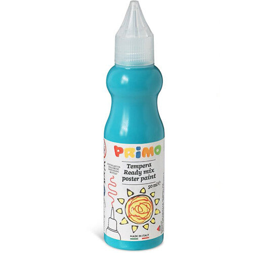 Primo turquoise tempera posterverf in een knijpflesje.