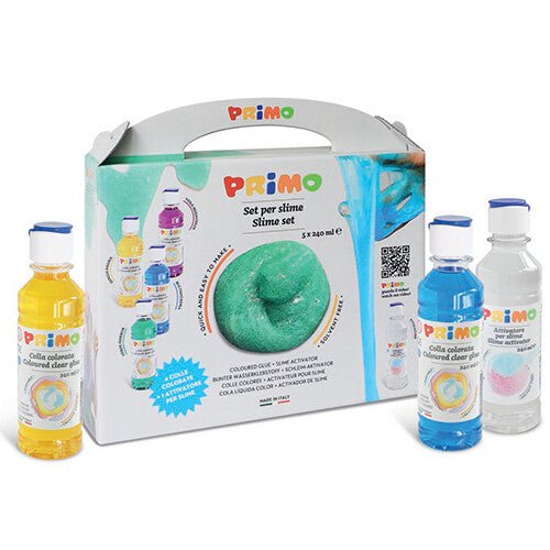 Primo slijmset verpakking met drie flessen lijm en activator.