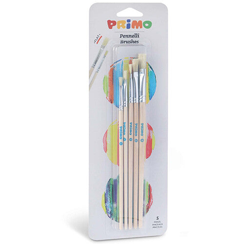 Verpakking van Primo platte verfkwasten, 5 stuks.
