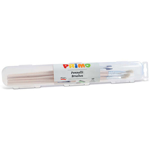 Verpakking van Primo verfkwastjes in een transparante plastic koker.