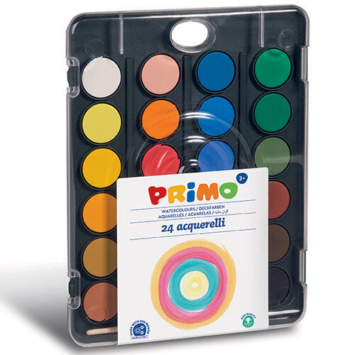 Primo waterverf tablet met 24 kleuren in gesloten verpakking.