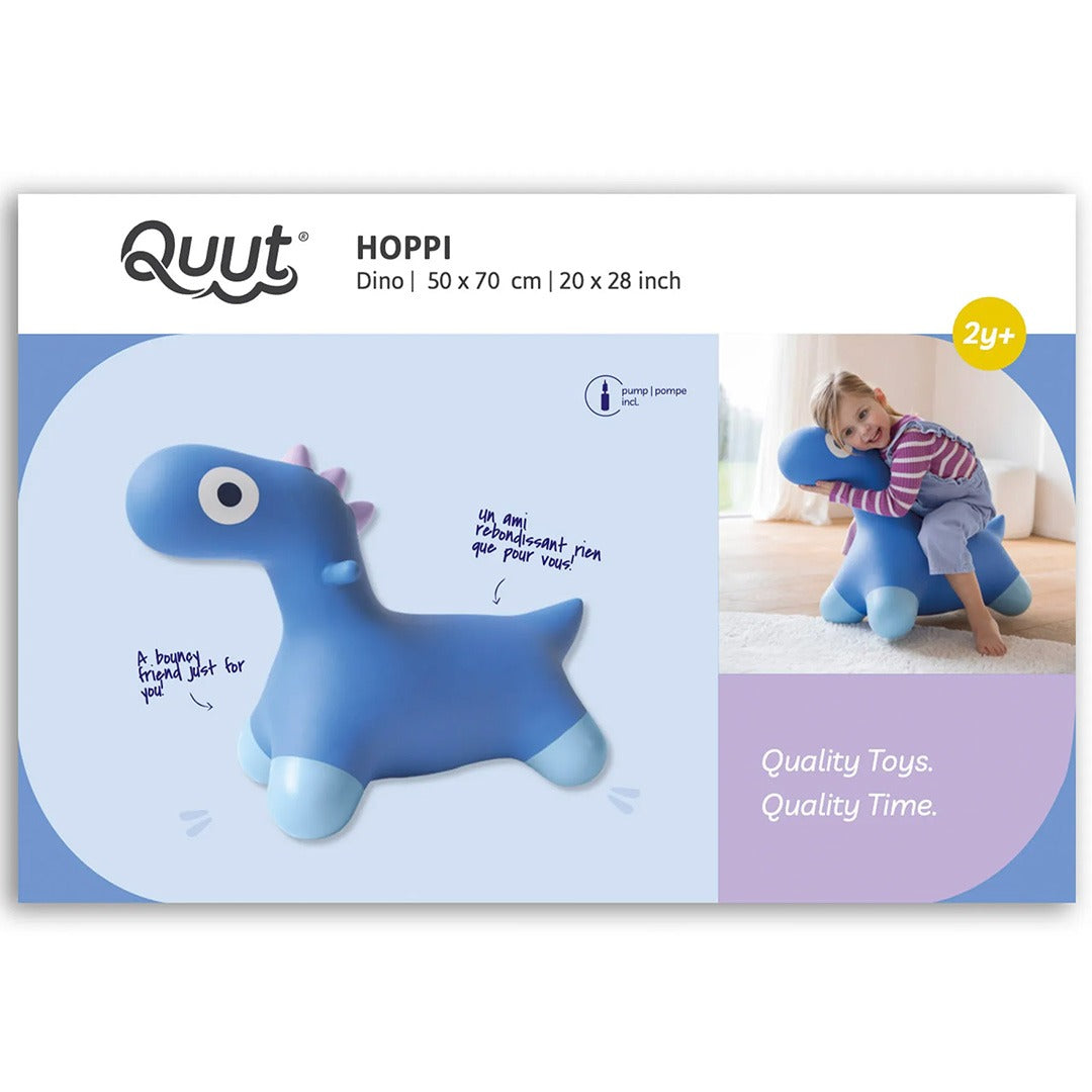 De verpakking van het Quut Hoppi Dino opblaasbare skippydier.