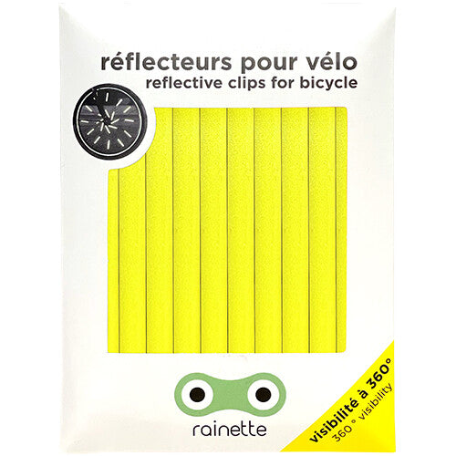 Verpakking van Rainette gele spaakreflectoren voor fietsen.