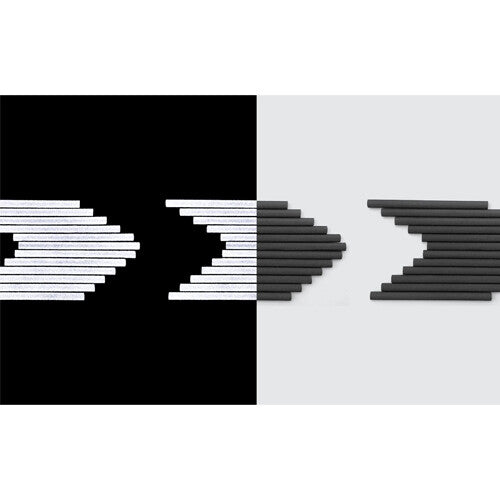 Een infographic die het reflecterende effect van de rainette spaakreflectoren toont, van niet-reflecterend naar fel reflecterend.