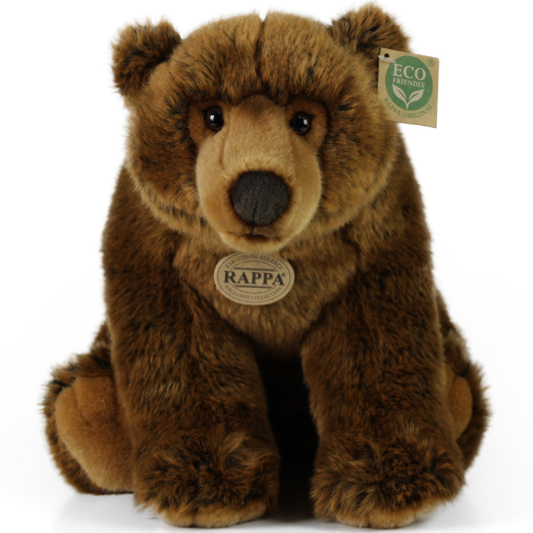 Rappa pluchen knuffelbeer in bruin, recht van voren gefotografeerd.