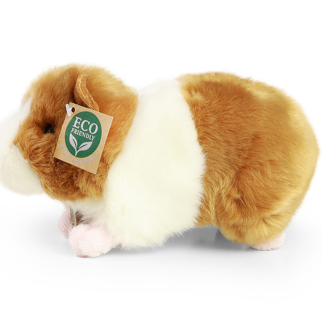 Rappa pluchen cavia knuffel, bruin en wit, van de zijkant.
