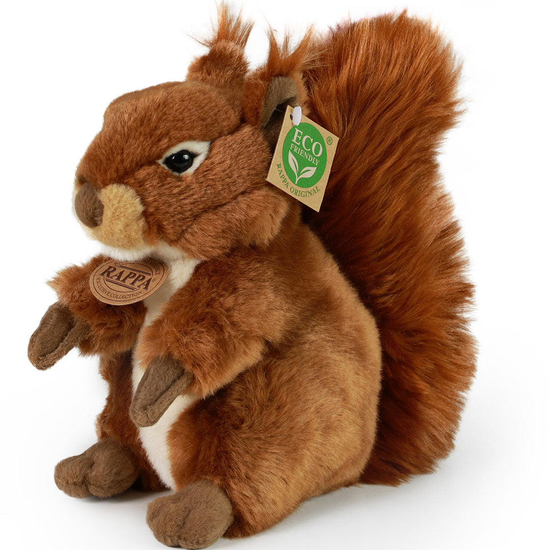 Rappa pluchen eekhoorn knuffel, bruin, zittend, met een 'Eco Friendly' label.