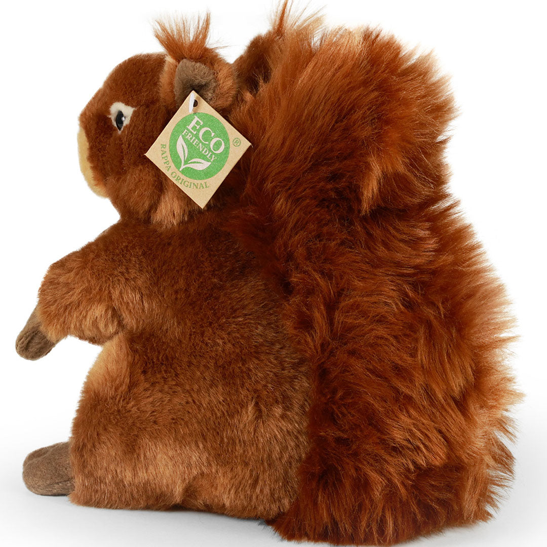 Rappa pluchen eekhoorn knuffel, bruin, zittend, van de achterkant gezien.
