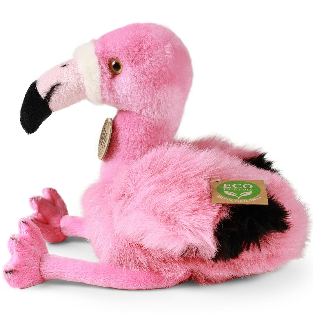 Rappa pluchen flamingo zittend.