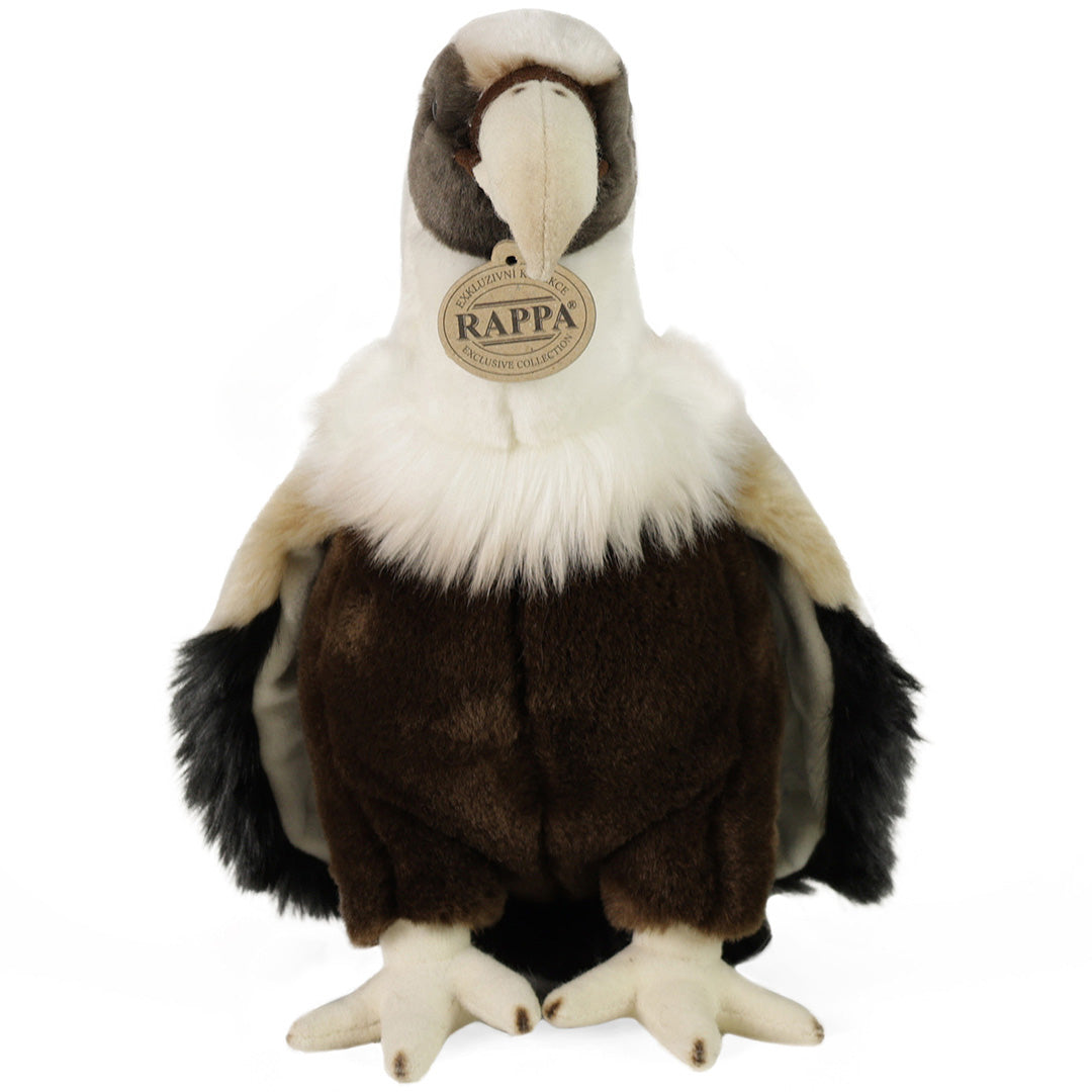 Rappa pluchen gier knuffel, recht van voren gefotografeerd, met witte kop en bruin lichaam.