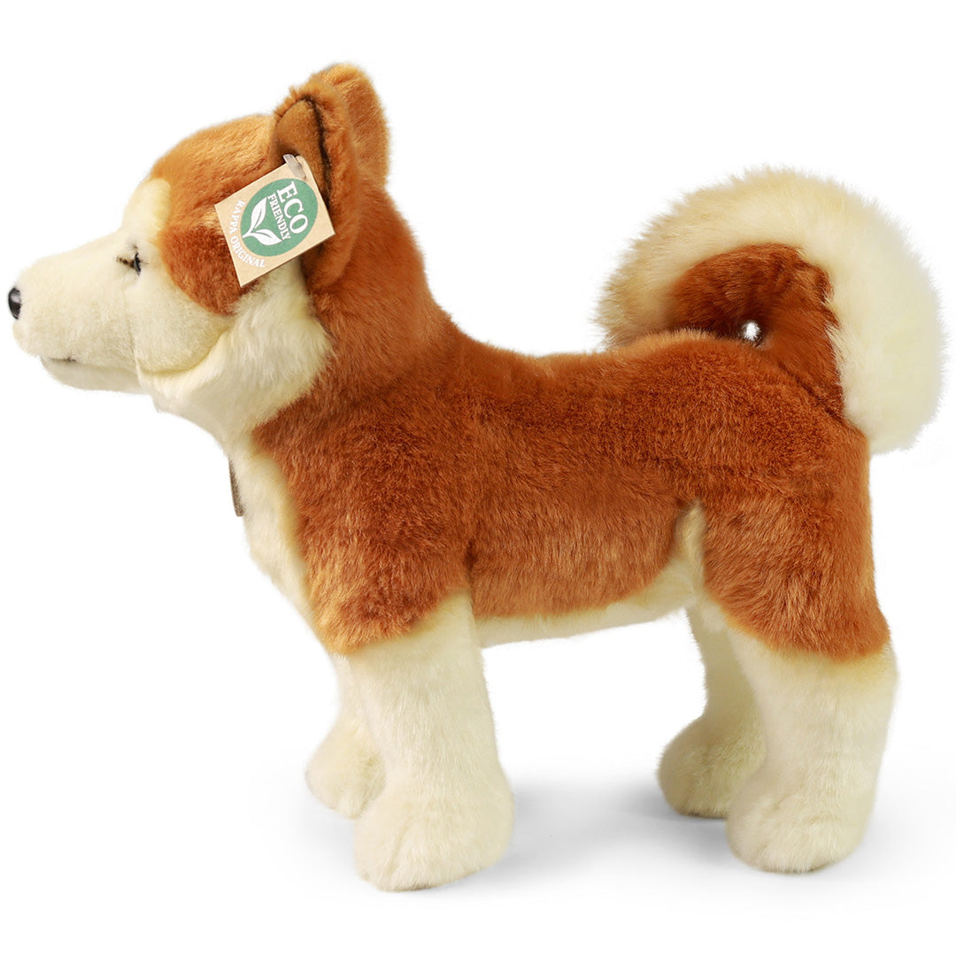 Rappa pluchen Akita Inu hond, bruin en wit, van de zijkant gefotografeerd.