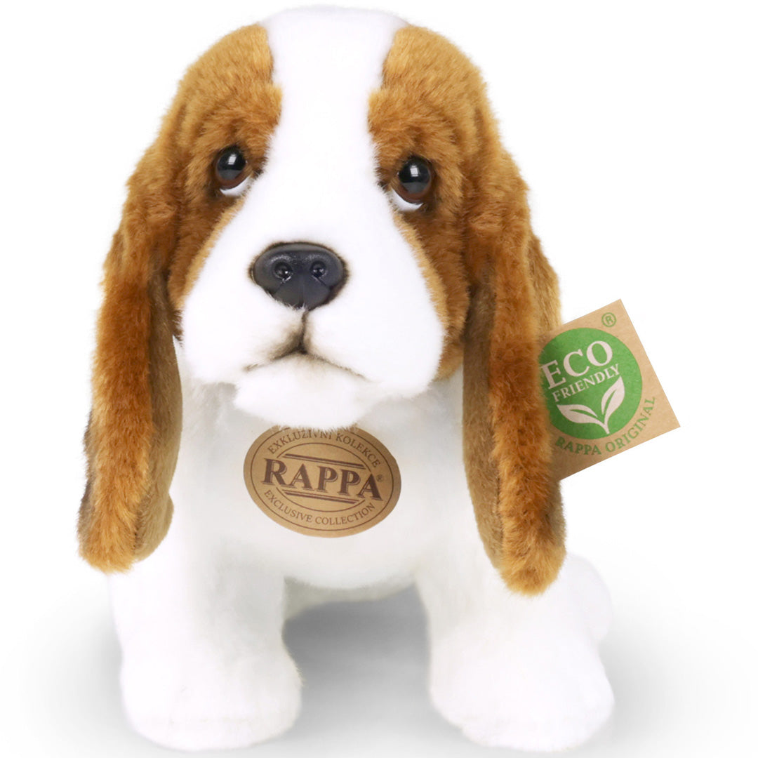 Rappa pluchen Basset hond knuffel, recht van voren gezien.
