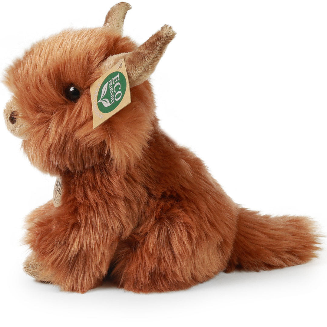 Rappa pluchen Schotse Hooglander knuffelkoe zittend van de linkerkant.