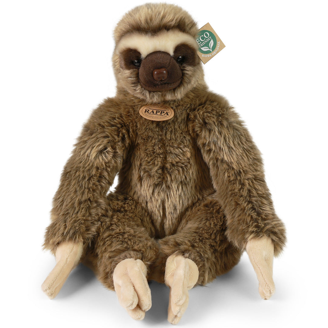 Rappa pluchen luiaard knuffel, zittend en recht van voren gefotografeerd.