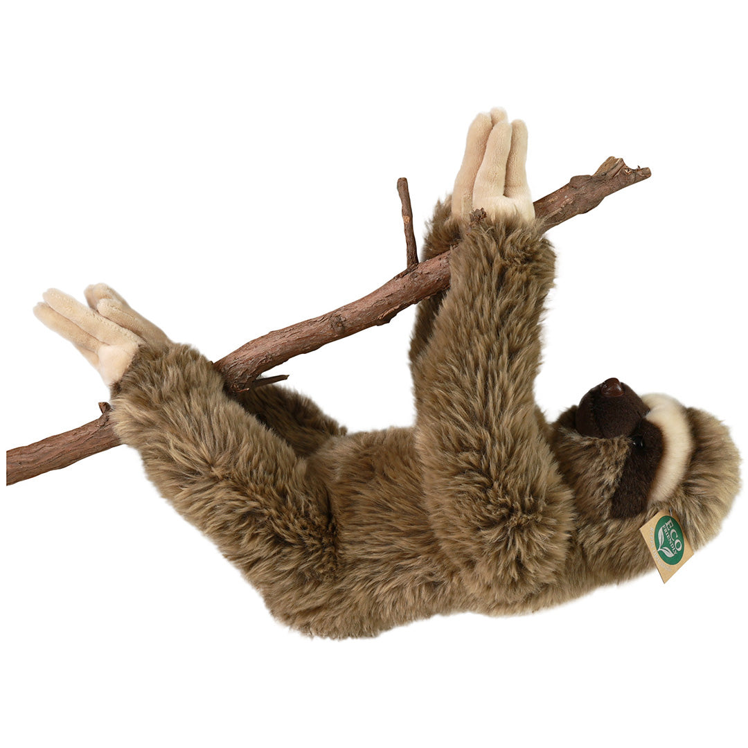 Rappa pluchen luiaard knuffel hangt ondersteboven aan een tak.