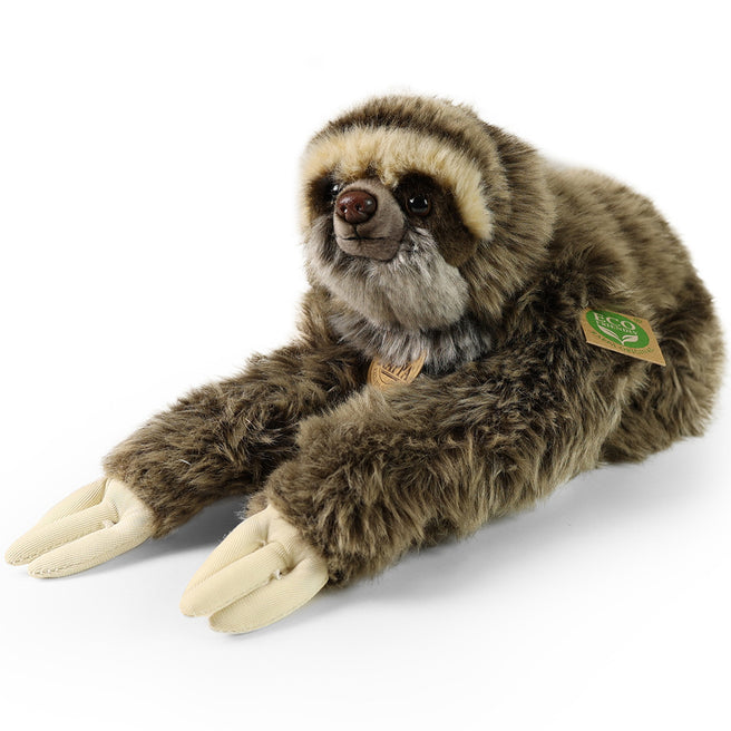 Rappa pluchen luiaard knuffel liggend op de buik met zichtbare labels.