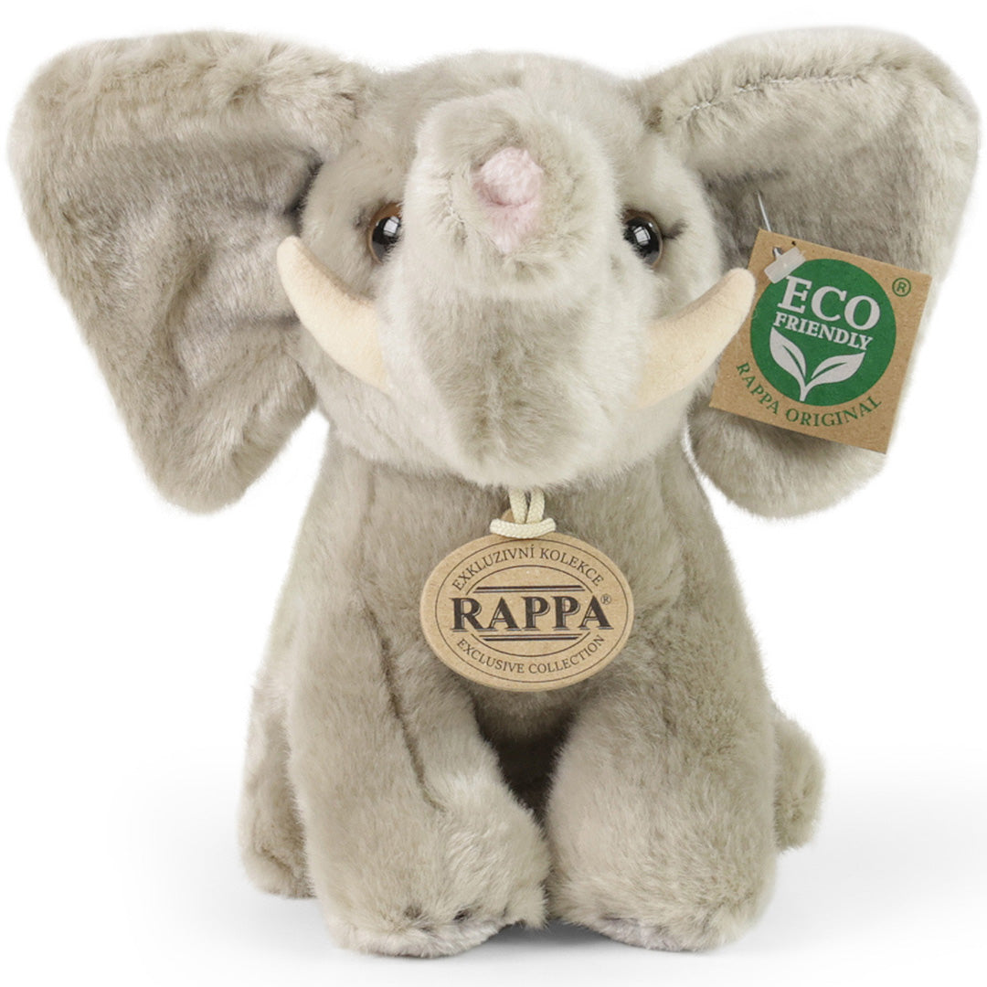 Rappa pluchen knuffelolifant, zittend en recht van voren.