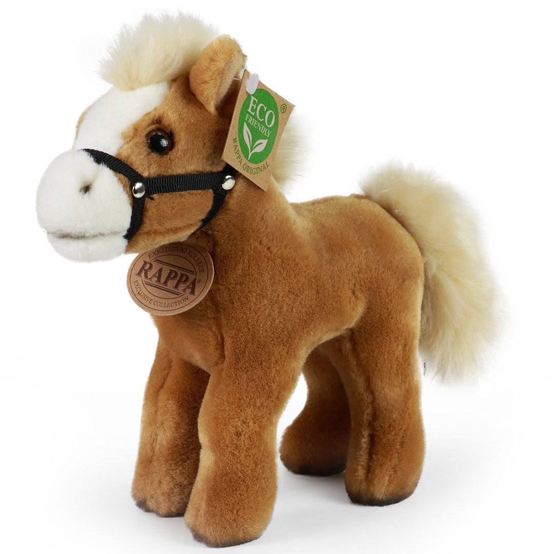 Rappa knuffelpaard, bruin met witte bles en blonde manen, schuin van voren.