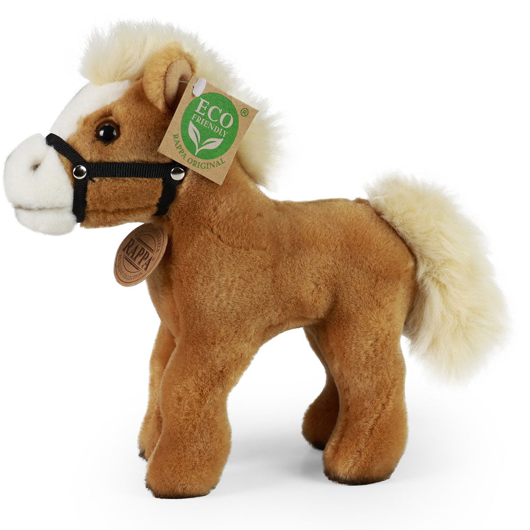 Rappa knuffelpaard, bruin met witte bles en blonde manen, van de linkerkant.